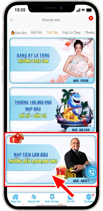 Bước 2: Tại mục Tân Thủ » chọn Mã: ND01